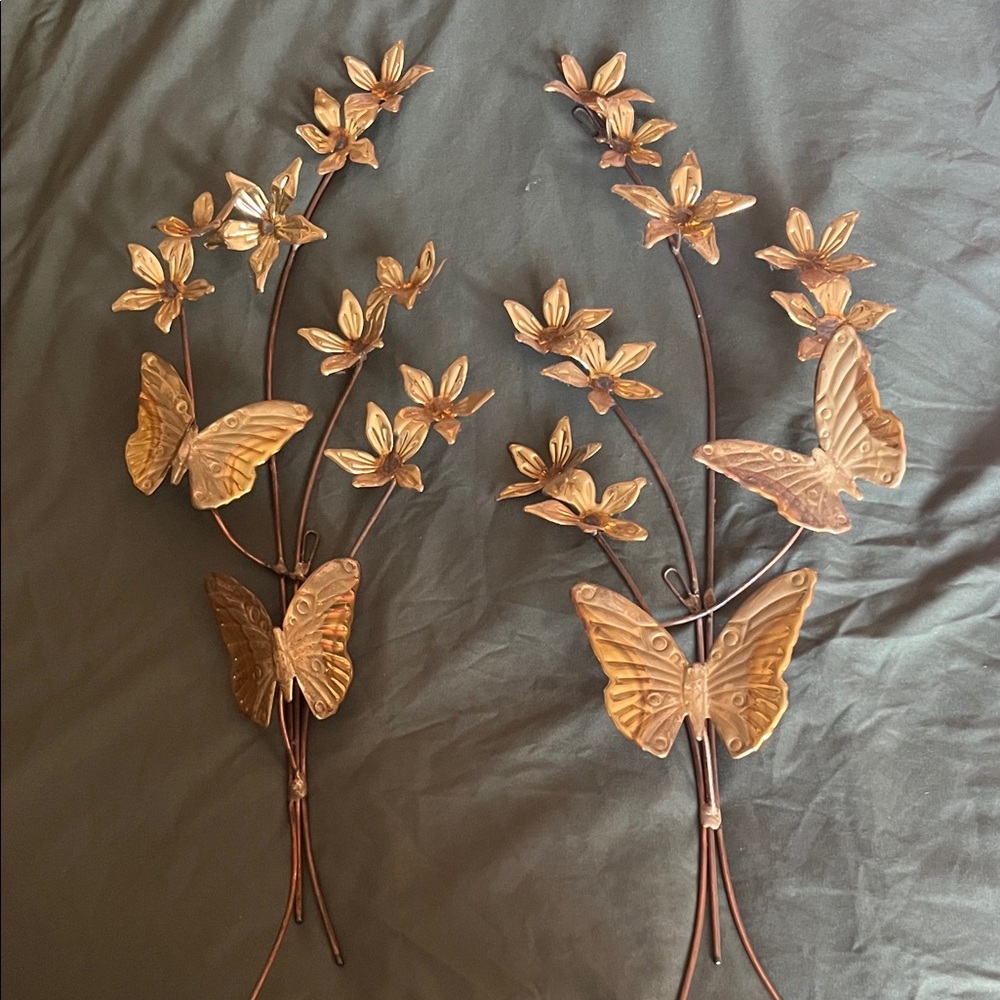 Source Unknown Bronze Butterfly and Floral Wall Art
